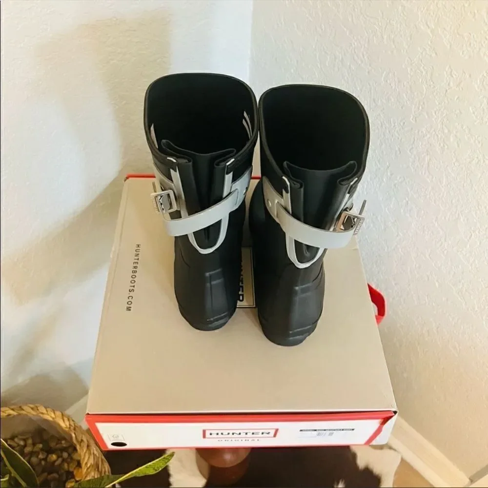 HUNTER Original Short Back Adjustable Rain Boot, BLACK GRAY Size 8 9 10 & 11 NWT